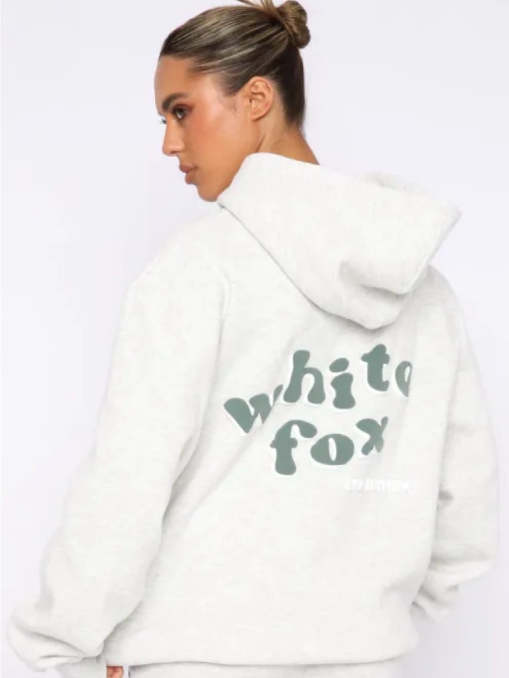 White Fox Hoodie - Light Heather Gray with Sage Print size s/m